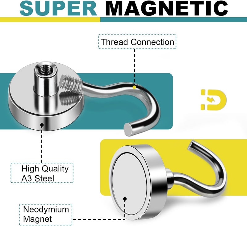 E BAVITE Heavy Duty Magnetic Hooks,50 LBS Strong Neodymium Magnet Hook for Home, Kitchen, Workplace, Office and Garage, 20mm(0.78inch) in Diameter - Pack of 8 - Image 5